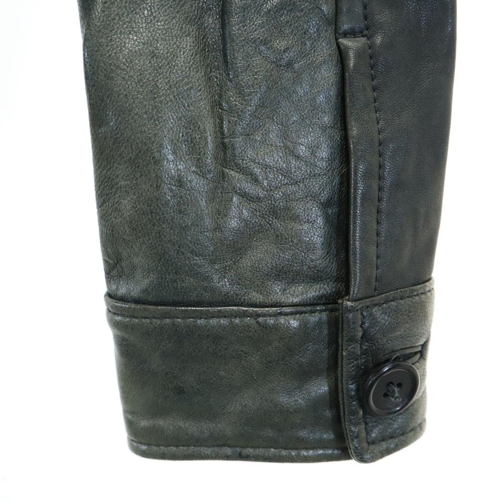 Pas De Calais Leather Jacket 38 Dark Green With Raccoon Fur Women Used