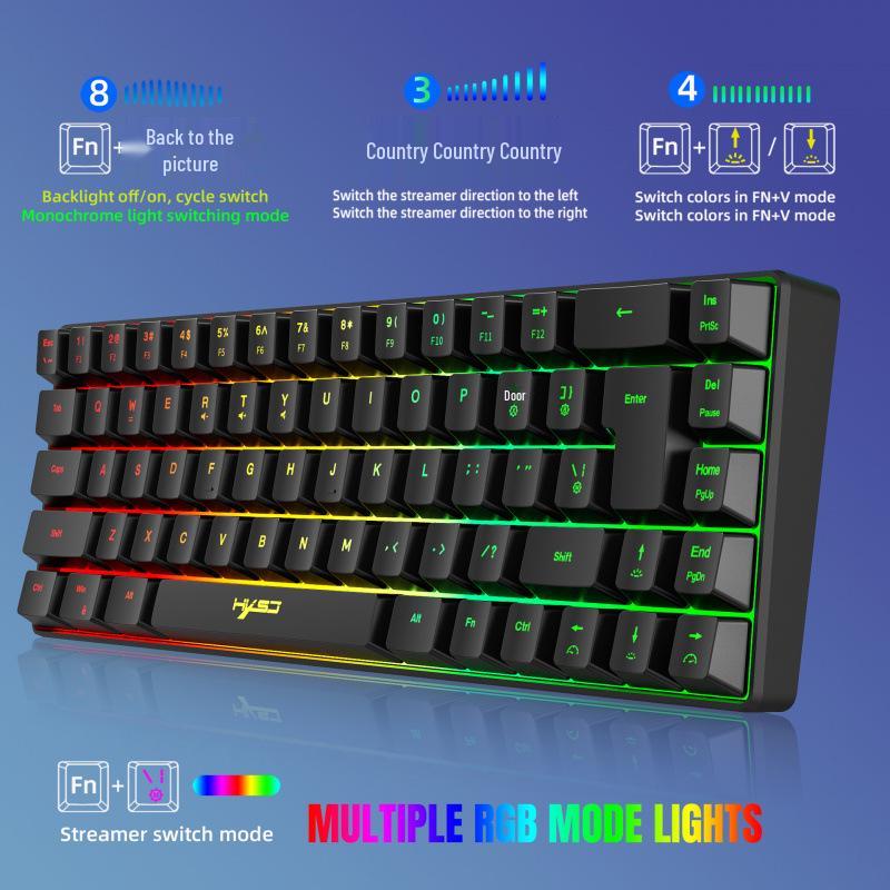 RGB Backlit 68-Key Wired Gaming Keyboard with Mechanical Feel & ABS Material
