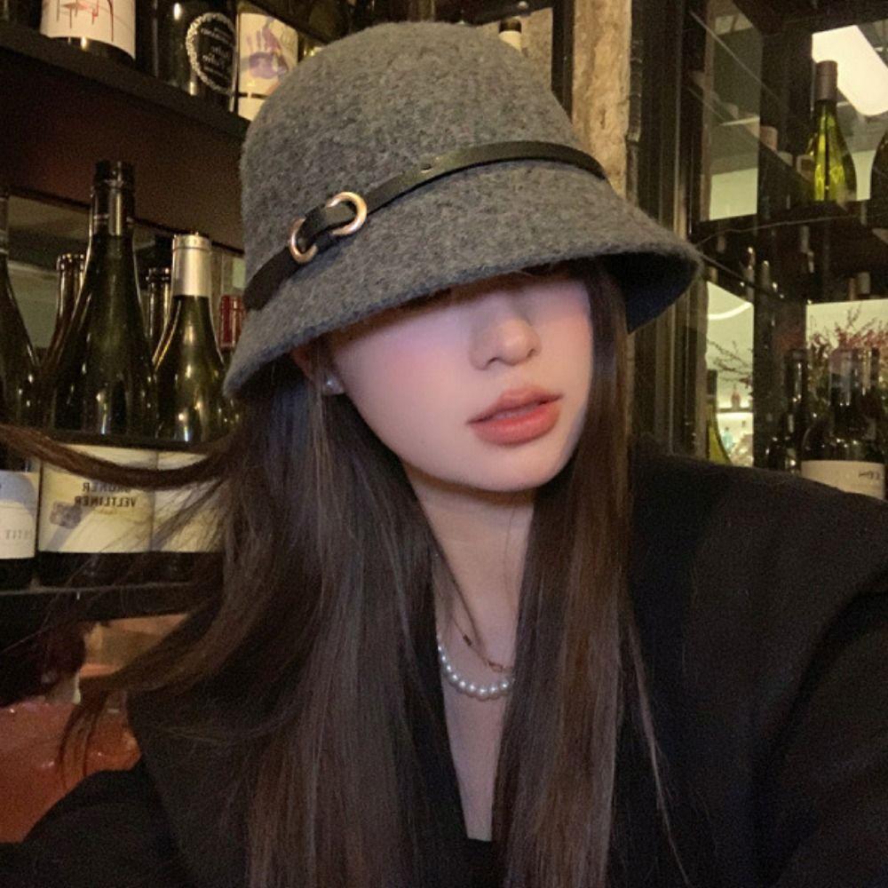 Woolen Wool Fisherman Hat Pure Color Basin Hat Casual Women's Formal hat  Autumn