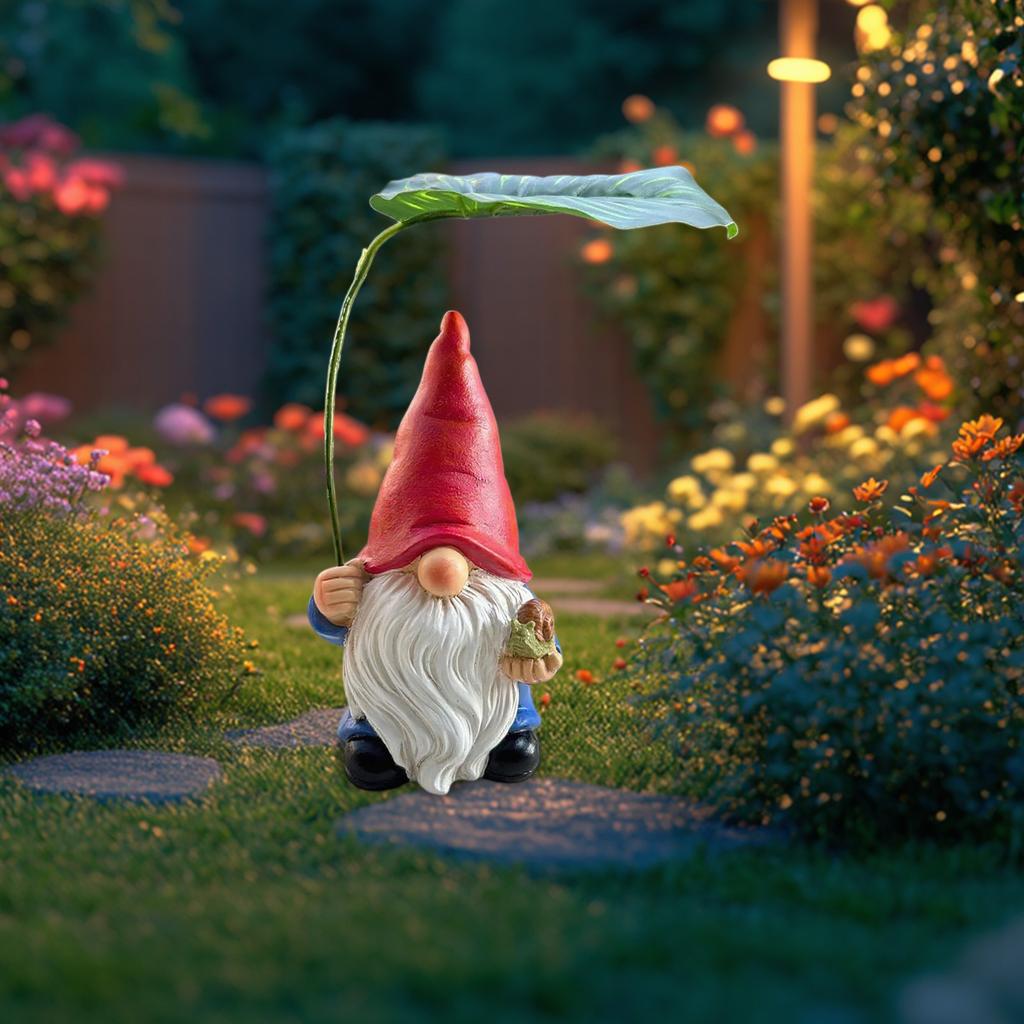 Garden Gnome Statue Decoration With Leaf Umbrella Figurine Decoration For Indoor And Outdoor Patio  For Gnome Lovers And Enthusiasts