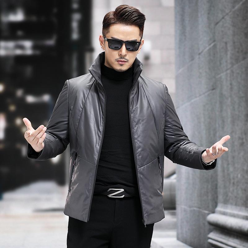 Autumn and Winter Trendy Men's Down Jacket High-end First-layer Cowhide Short Style Thickened Warm Genuine Leather Jacket