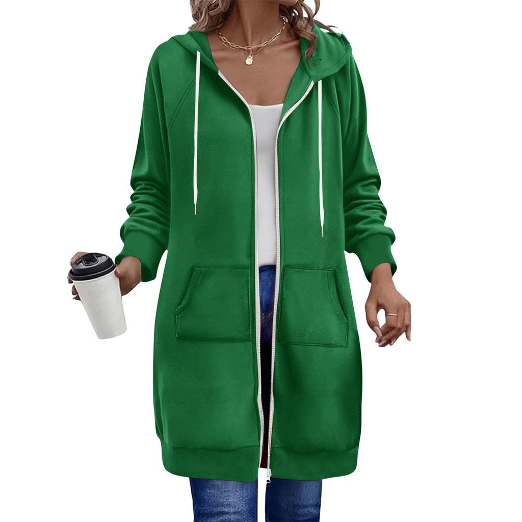 Giacca casual da donna alla moda a maniche lunghe e vestibilità ampia con felpa con cappuccio e cerniera