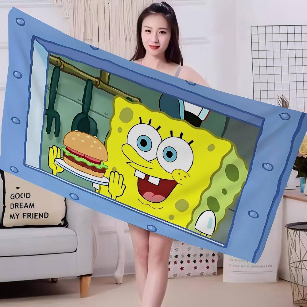 Magic Shark Cute S-Spongebobs Bath Towel Microfiber Soft Water Absorbing Breathable For Girl Kids Decorative Beach Towel