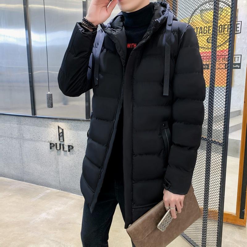 Mid-length Cotton Coat for Men, New Winter Loose Plus Size Solid Color Hooded Down Cotton Coat, Thickened Cotton Coat
