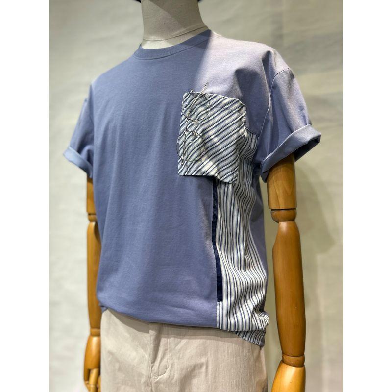 Same Style As In the Mall | Menseye Men's Short-Sleeved T-Shirt Summer New Style Patchwork Color-Blocked Stripes Slightly Loose Fit