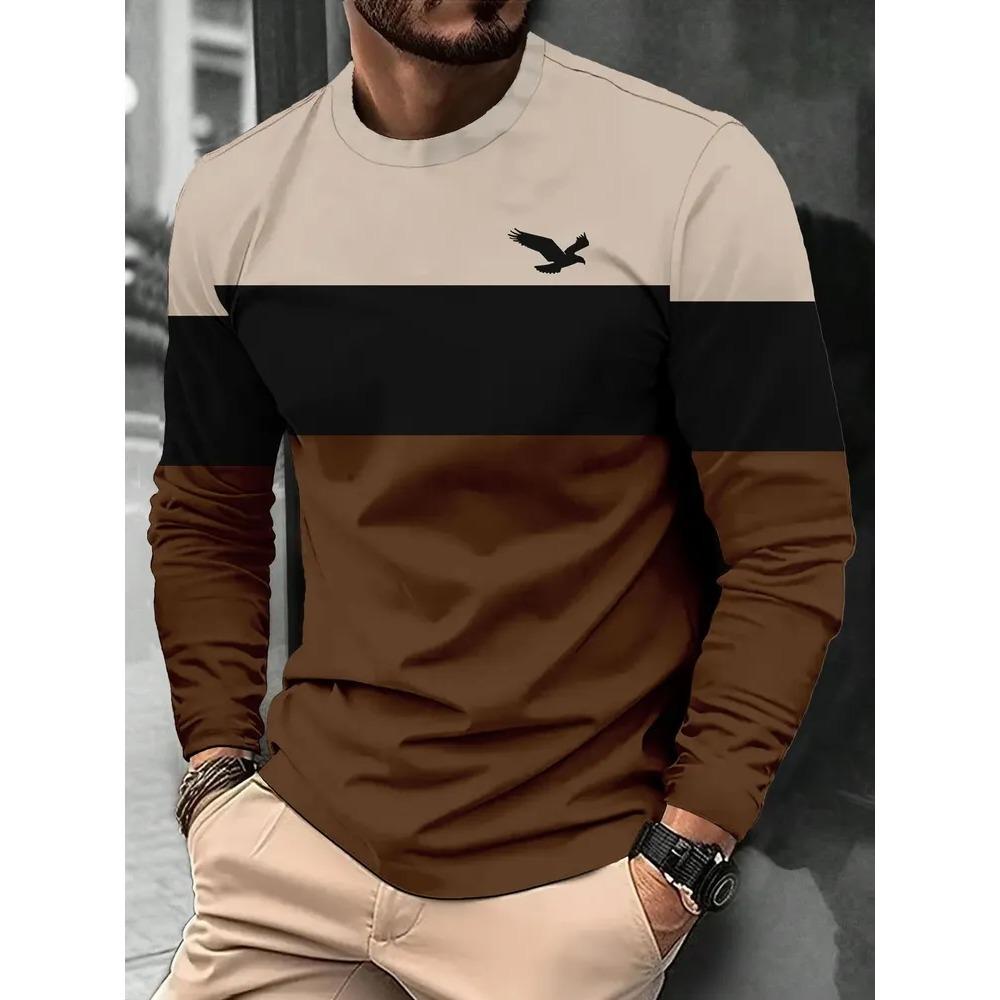 Herbst Rundhals Modisch Vielseitig Freizeit Streifen 3D Langarm T-Shirt Herren Mode Komfort Locker Sport Großes T-Shirt