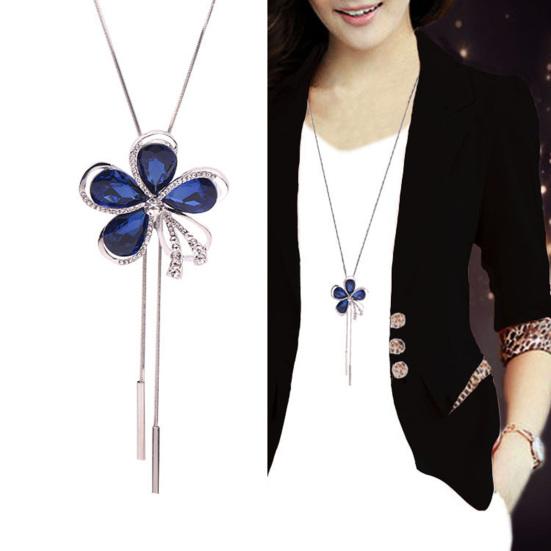 Clavicle Chain Electroplating Rhinestone Two Ways Wearing Heart-shaped High Gloss Decorate Neck Ornament Transform Luxury Four Leaf Clover Pendant