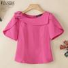 ZANZEA Damen Casual O-Ausschnitt Kurzarm Bluse mit Reißverschluss hinten