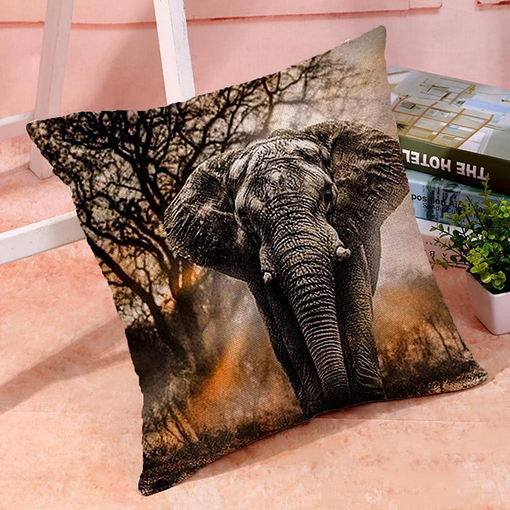 1Pc African Elephant Safari Cushion Cover, Vintage Wildlife Print Throw Pillow Case For Home Sofa Bedroom Decor