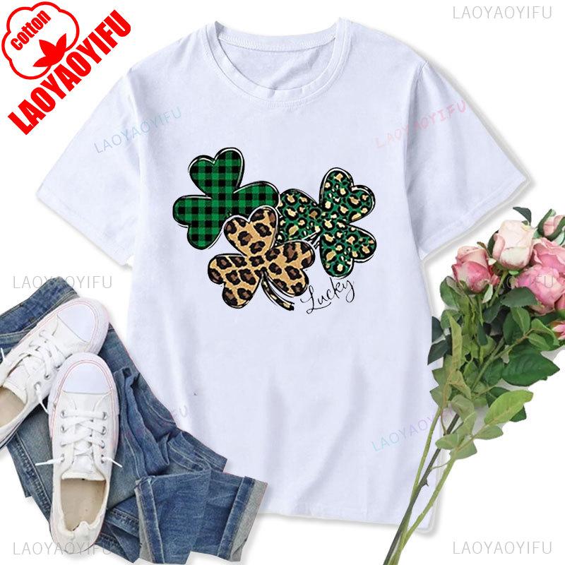 Womens Tshirt St Patricks Day Graphic Tops Funny Short Sleeve Shamrock Shirts Cute St Pattys Printed Tee Unisex Cotton Camisetas
