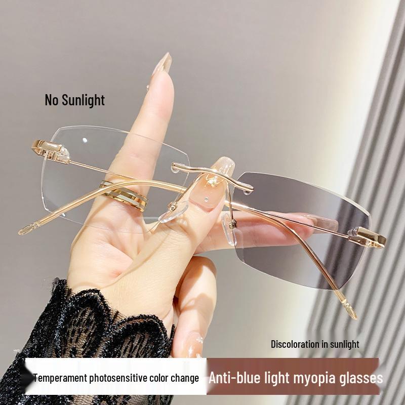Frameless Fashionable Photochromic Anti-Blue Light Prescription Glasses for Men & Women