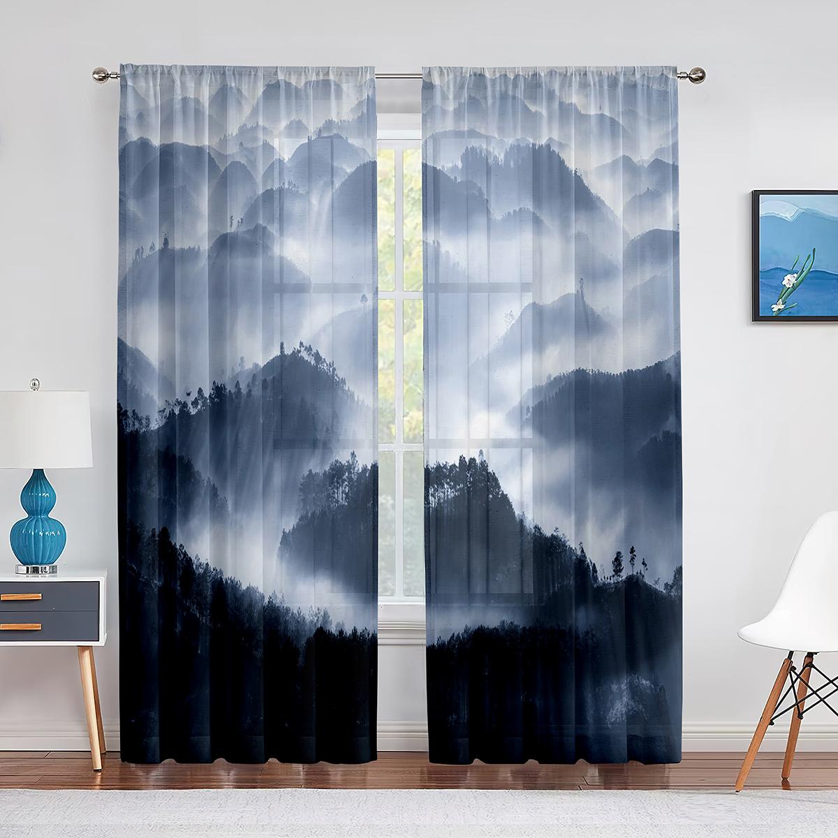 Деревья Лес Мистический Туманный Природа Лесная Прозрачная Вуаль Шторы для Гостиной — фото 8