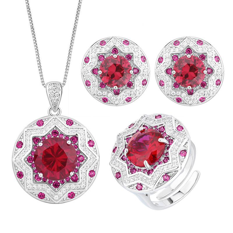 Jewelry Copper Bottom Gold-Plated Simulation Red Corundum Round Temperament Light Luxury Women 10-8Mm
