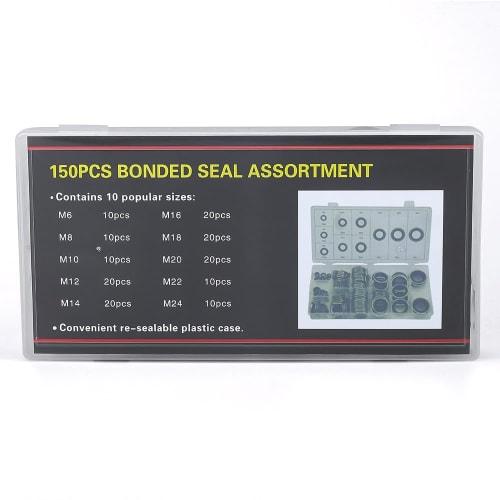 Glvaner O-Ring Seal Washer Set, 10 Types, 150 Pieces, Silicone Rings, Gasket O-Rings, Seal Washers, Rubber and Metal Gaskets, Adhesive Seals, Heat, Oi