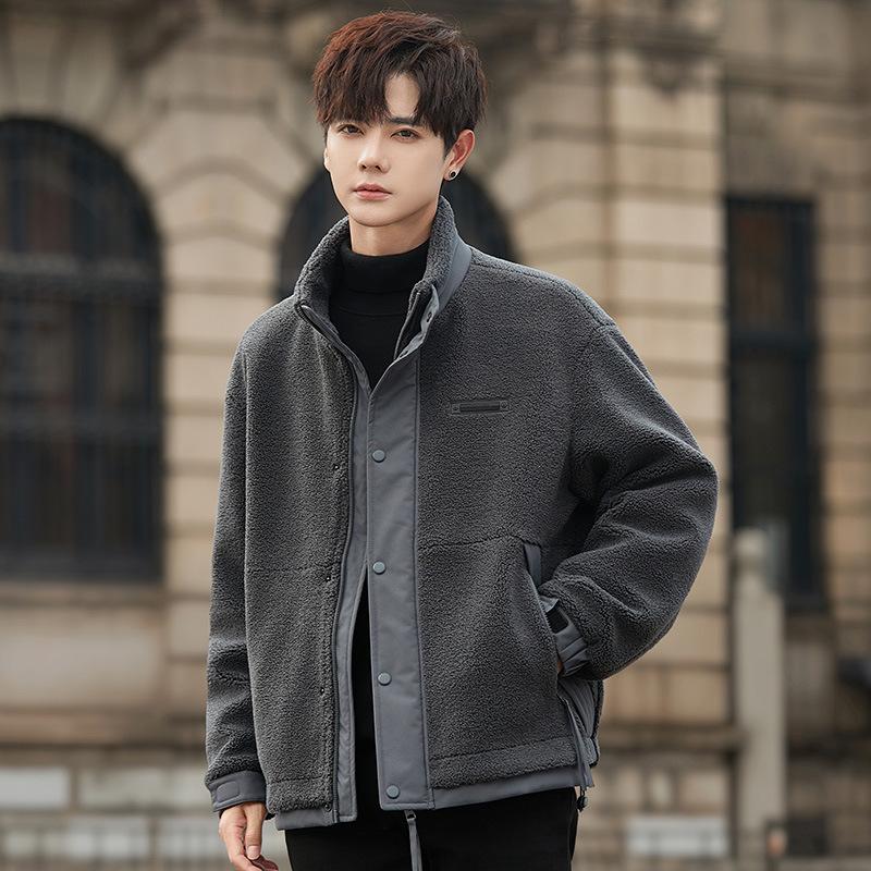 

Men s 2025 Winter Lambswool White Duck Down Thick Fleece Jacket with Stand Collar S
