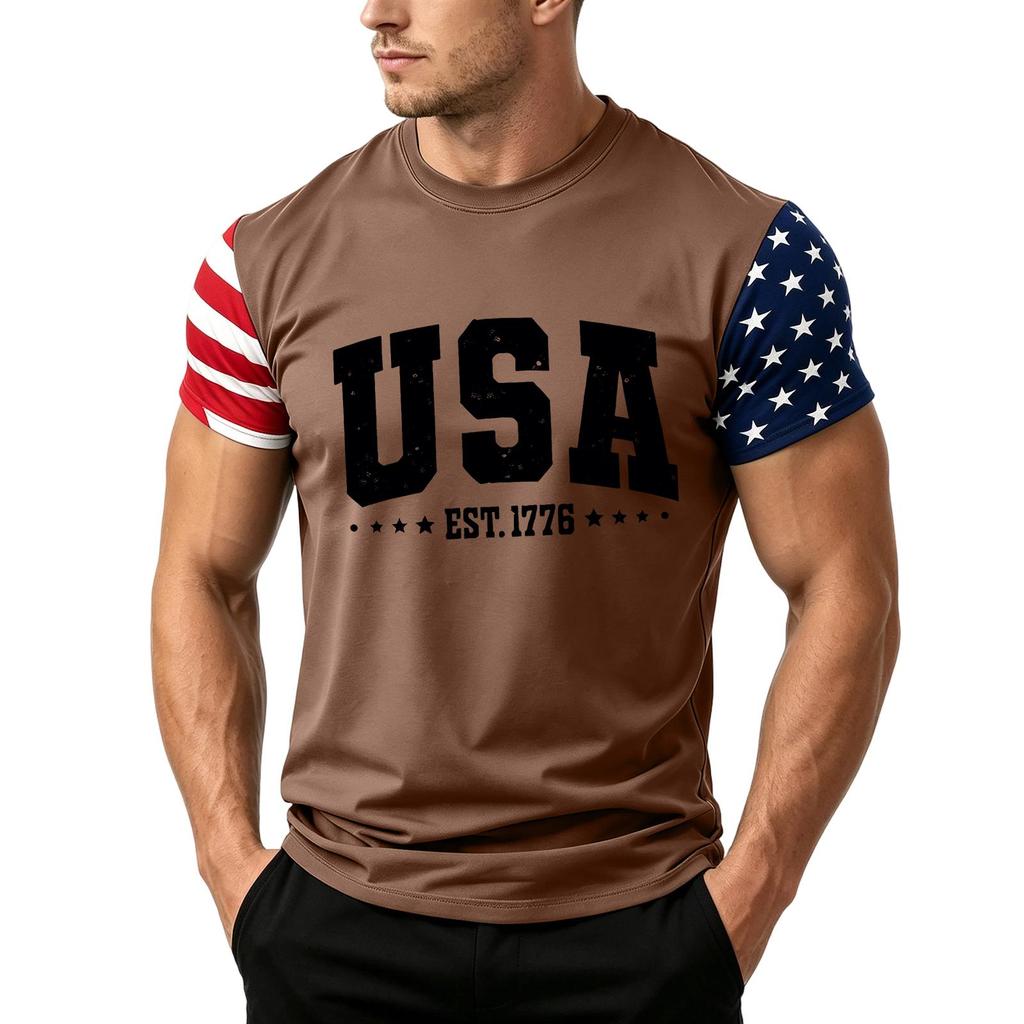 Men's Independence Day Flag Print Short Sleeve T-Shirt, Loose Casual Daily Summer Tops