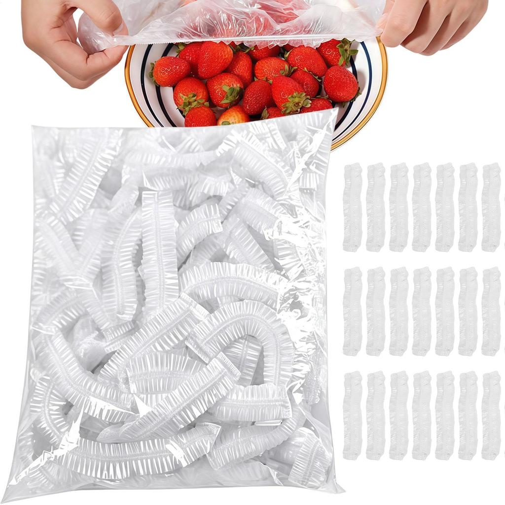 100 Pieces Clear Elastic Food Cover Plate Wrap Cling Bags Disposable Fresh Keeping Covers for Leftover Food Fruits Vegetables