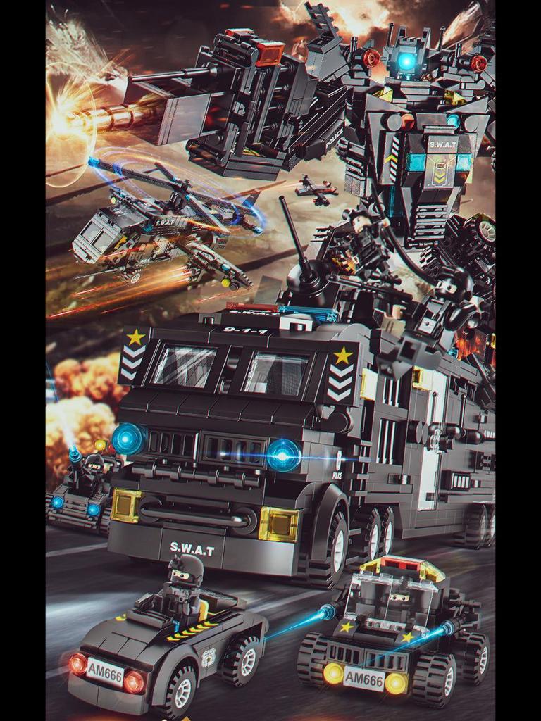 Lele Brothers 8577: Compatible Building Block Puzzle Car & Robot Toy for Kids