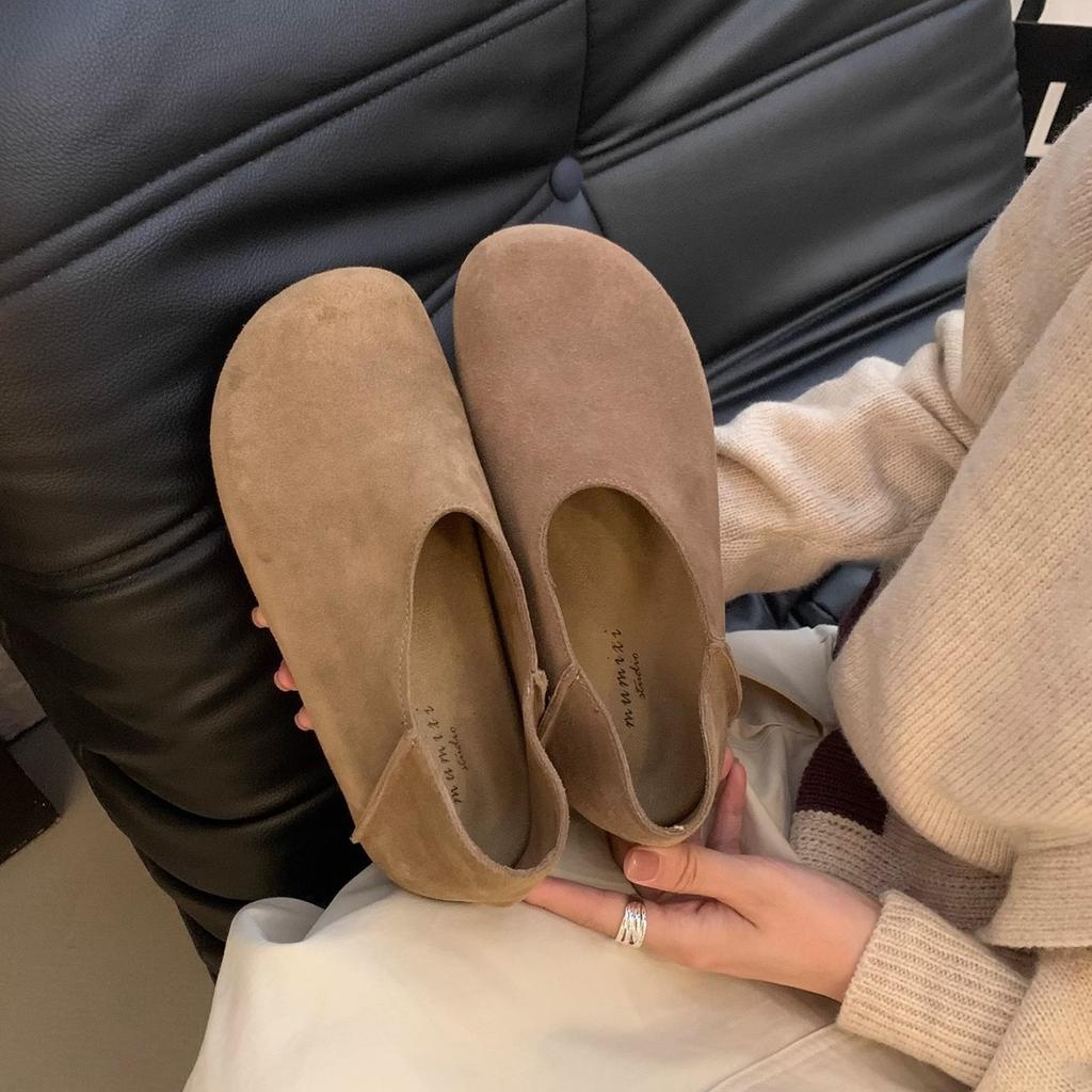 Soft Leather Version~ Retro Round Head One-pedal Platform Single Shoes Women's 2025 New Two-wear Boken Shoes Soft-soled Doudou Shoes