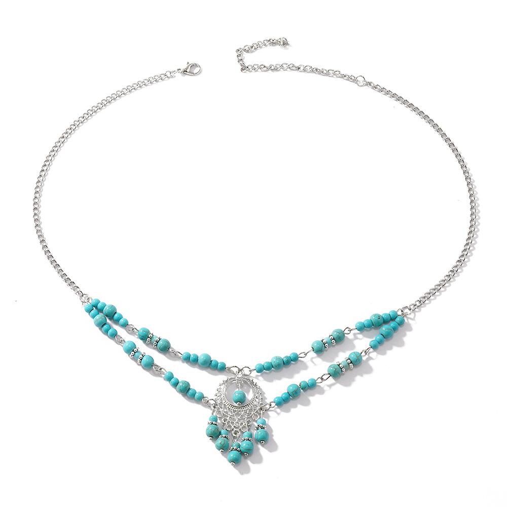 Bohemian Ancient Hanfu Travel Photography Turquoise Red Bead Headband Headgear Accessories, Exotic Hair Chain