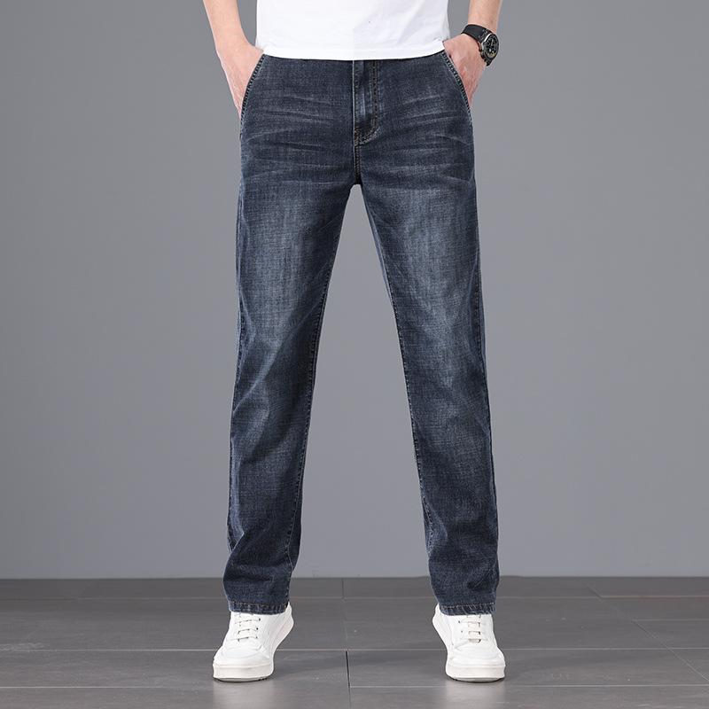 Plus Size Men's High Waisted Loose Jeans Trendy Straight Leg Pants for Spring and Summer, New Lightweight Business Pants for Men