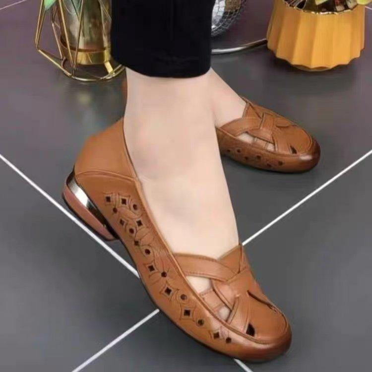 Shoes Soft Sole Soft Leather Shoes Comfortable Deep Mouth Single Shoes Non-slip Women's Leather Shoes Round Head Women's Shoes Flat Bottom