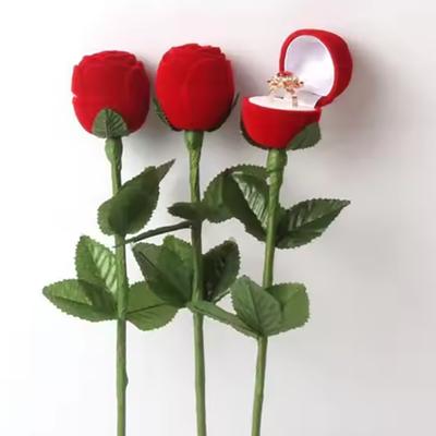 Flocked Rose Ring Box Long Root Rose Earring Ring Storage Box High-end Gift Box Engagement Ring Storage Box