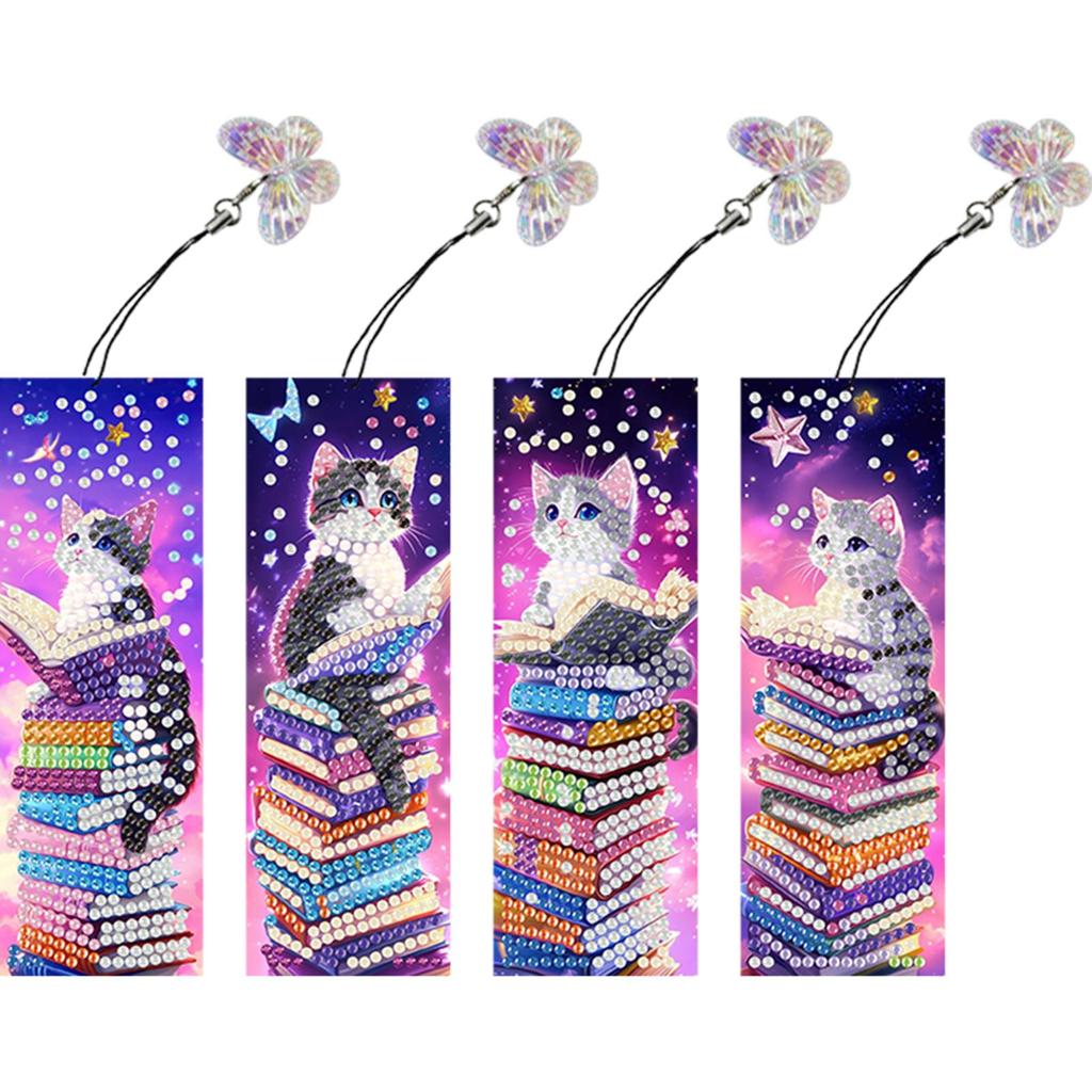 Animals 4Pcs Special Shape Diamond Bookmark Art Projects 5D DIY Diamond Painting Bookmark Diamond Art Bookmark with Pendant
