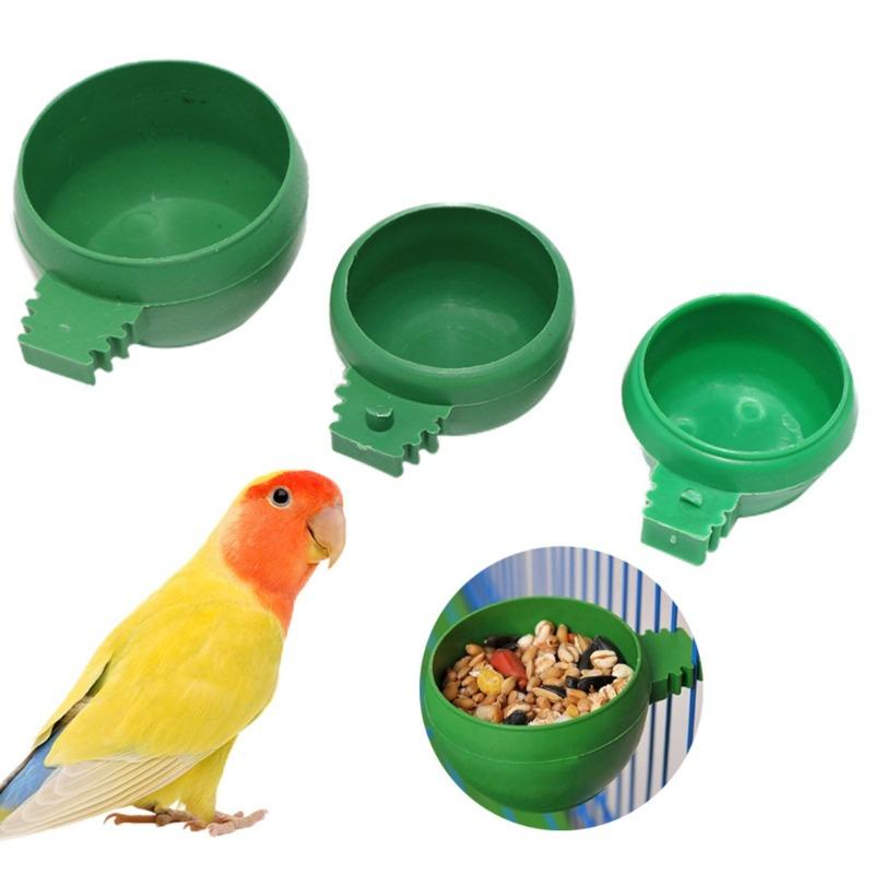 3PCS Bird Parrot Pigeons Hamster Pet Cage Aviary Water Food Bowl Feeder Plastic Round Water Cup Hanging Drinking Feeding Bowl