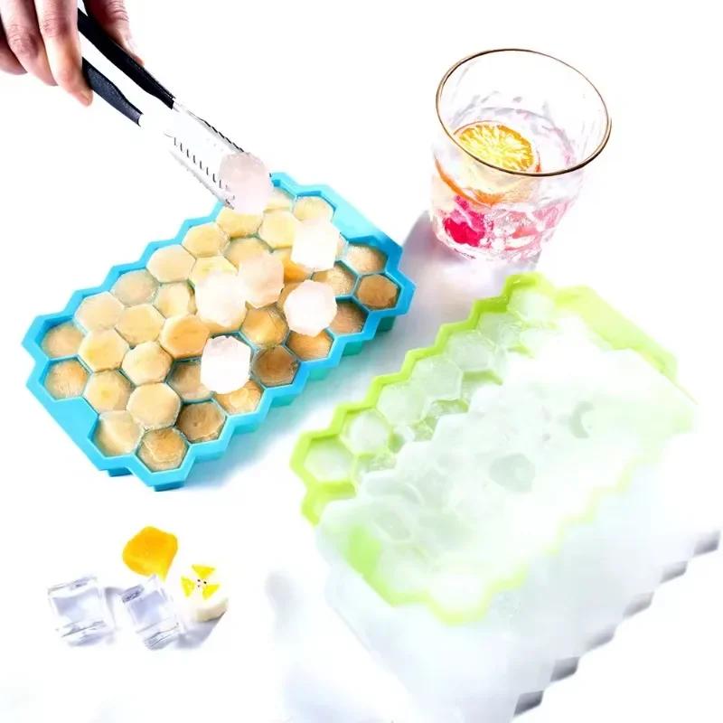 Reusable Silicone Ice Cube Tray with Removable Lids, BPA Free, Creative Honeycomb Cube Maker