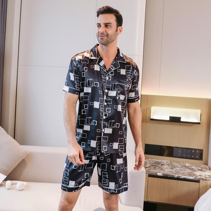 Men's short-sleeved ice silk pajamas