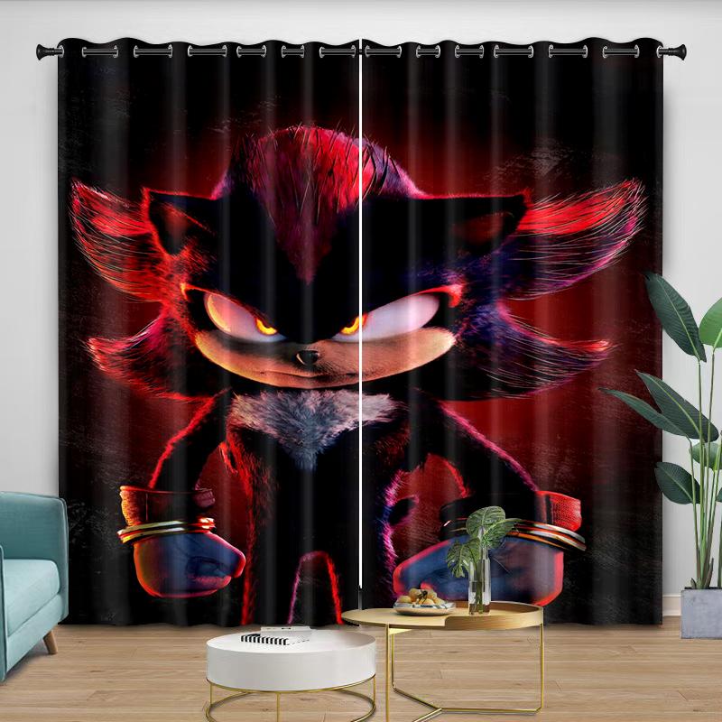 Curtains Cute Cartoon Sonic Anime Theme, Care 2 Pieces Thread the Rod through Protect from Light Soft and Comfortable Beautiful