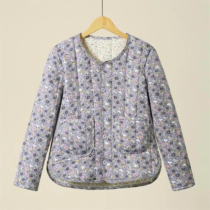 Winter Outer Wear Small Cotton-padded Jacket with Floral Lining for Women, Warm Cotton-padded Tops