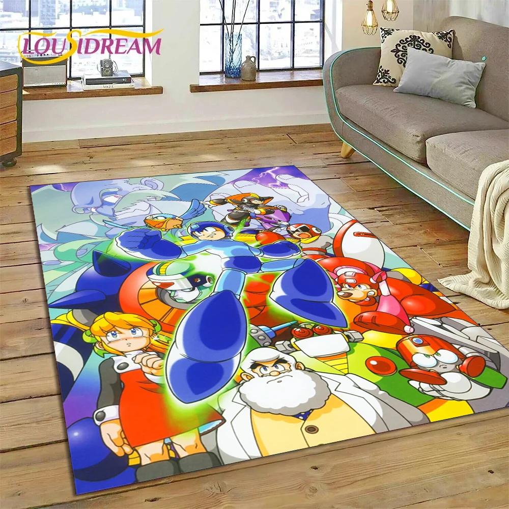 Retro Cartoon Rockman Mega Man Game Carpet Rug for Bedroom Living Room Home Sofa Decoration,Children Play Large Decor Floor Mat