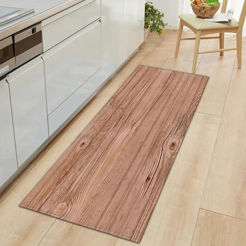 Wood Pattern Anti-Slip Kitchen Mat Absorbent Floor Rug for Bedroom Living Room Hallway Balcony Entrance Doormat