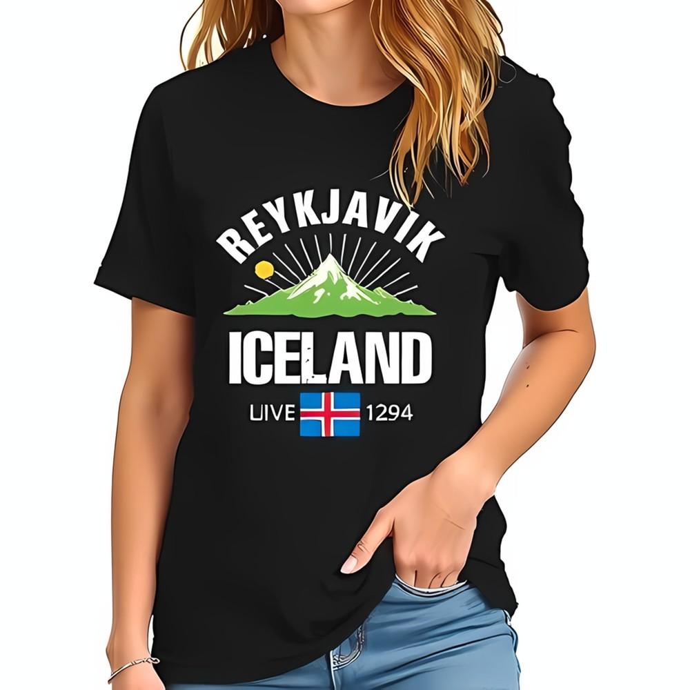 Stylish Reykjavik Iceland TShirt Black Cotton Tee with Mountain Unisex T-Shirt XXL