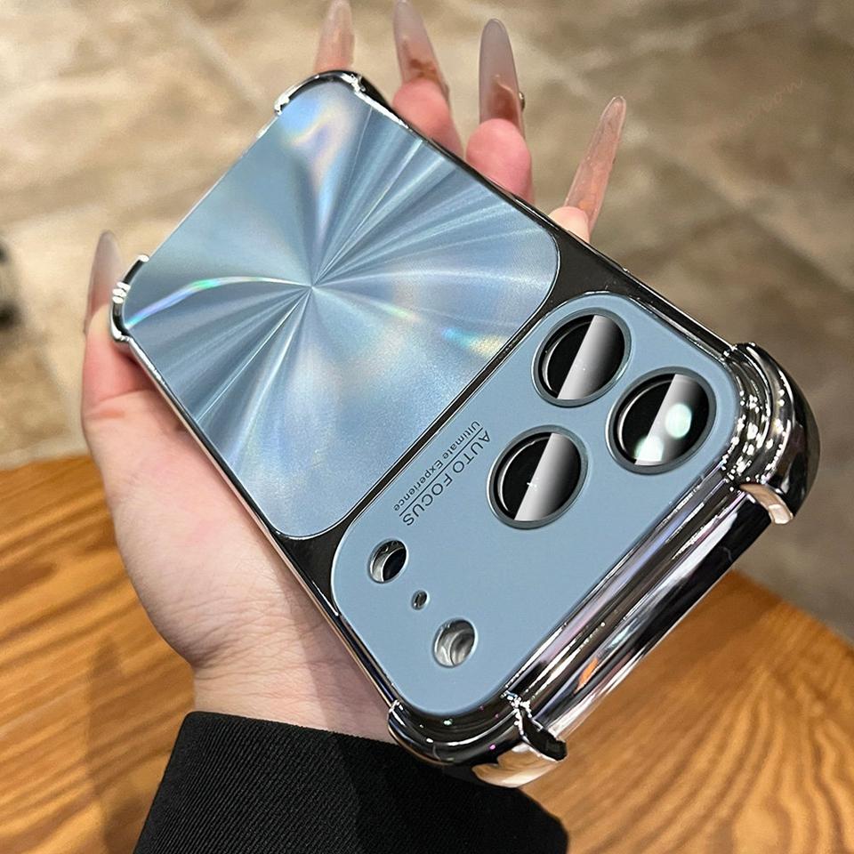 Aurora laser Plating Phone Case For iPhone 17 Air 13 14 15 16 Pro Max 16Pro 17Pro CD Pattern Big Windows Soft Protector Cover