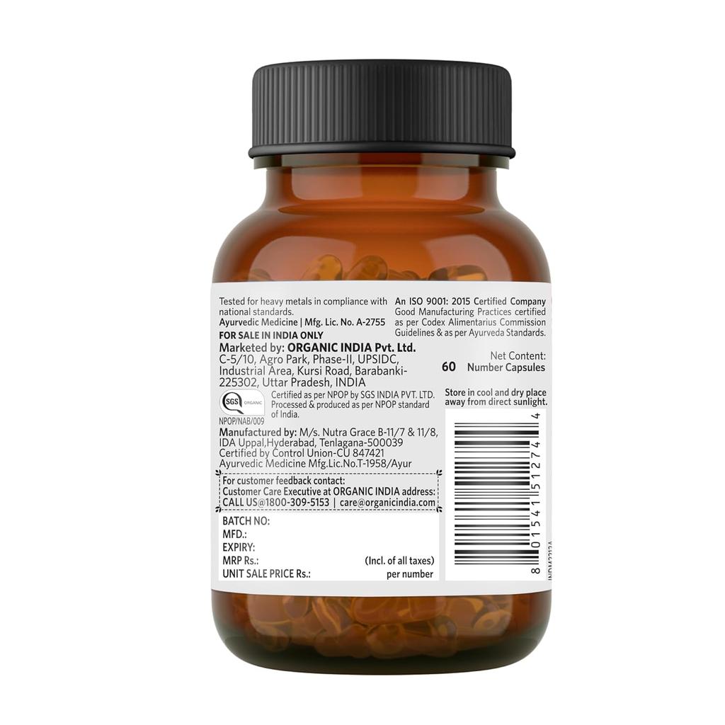 Organic India Flaxseed Oil 500mg 60 Veg Capsules Pack of 2 – Heart Brain Skin Hair Nail Support