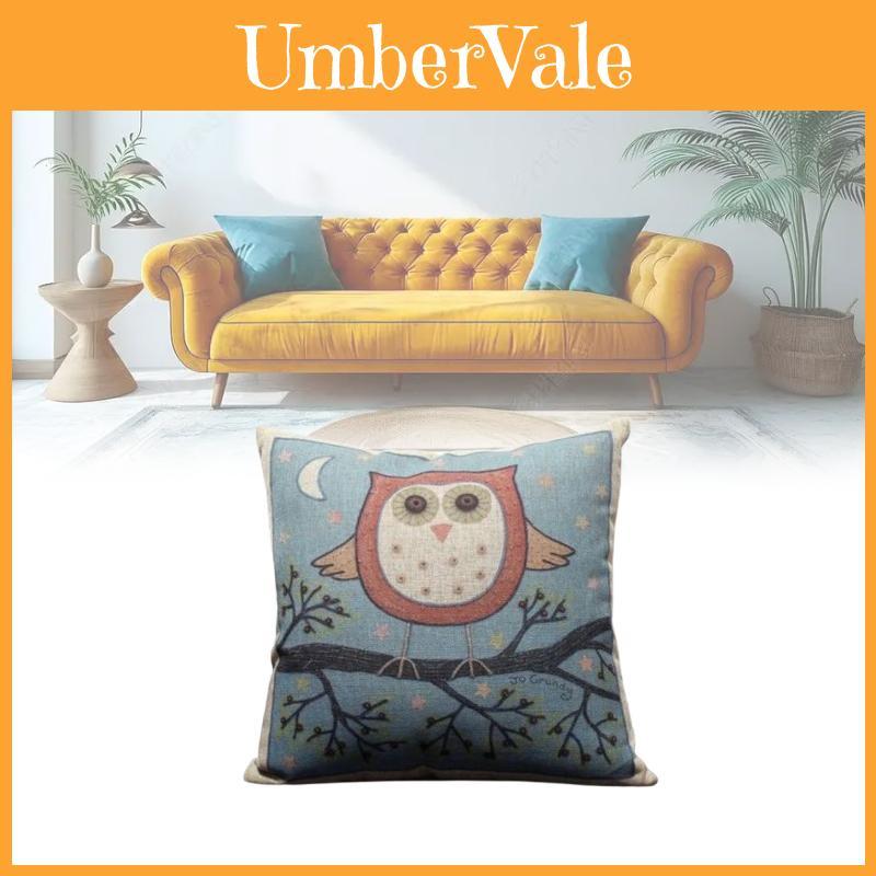 Only Pillowcases Minimalist Cartoon Owl Throw Pillow With Removable Linen Cover For Home Decor