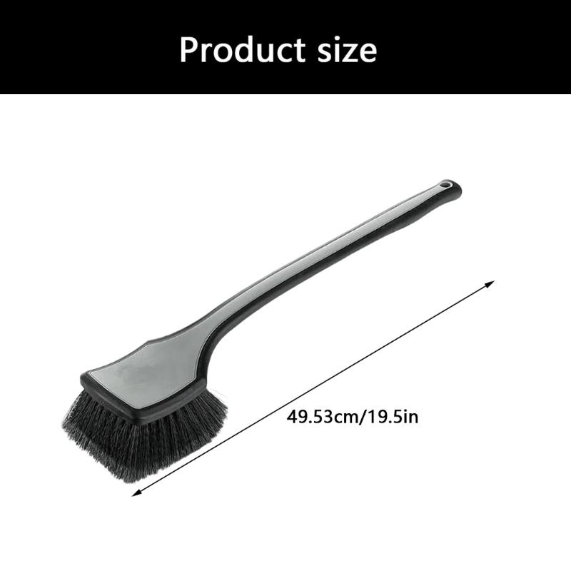 Soft Bristle Wheel Brush with Long Handle, Wide Head and Hanging Hole for Tire Cleaning, Wheel Care and Vehicle Washing