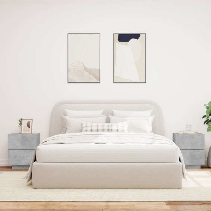 VidaXL Armoires de Chevet avec Lumières LED 2 pcs, Tables de Chevet avec 7 Tiroirs, Tables de Nuit Chambre, Moderne, Gris 836742