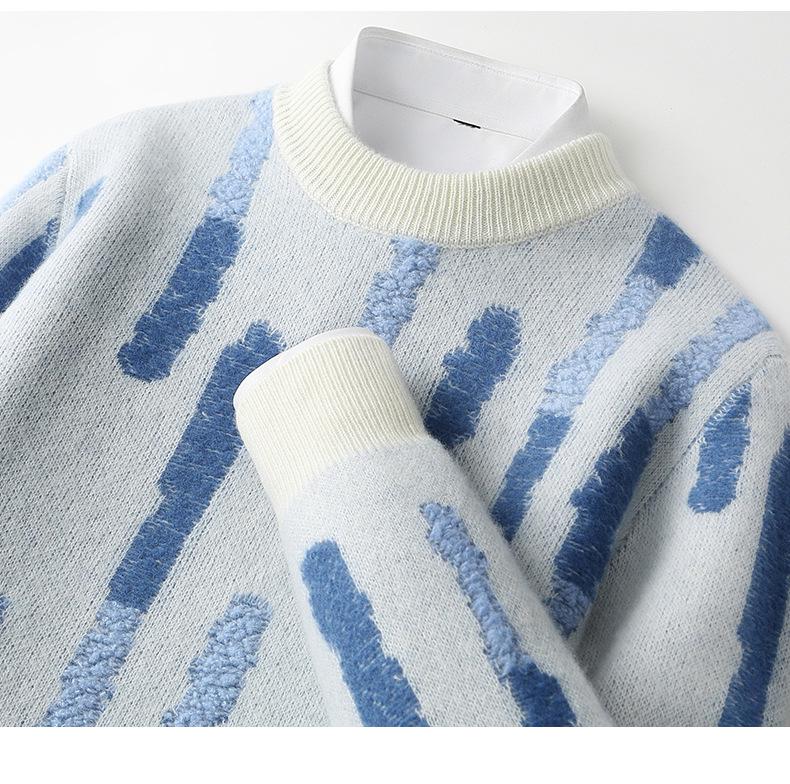 Men's European Style Winter Wool Color Block Sweater - Thickened Jacquard, High-End Casual Base Layer for Autumn/Winter 2025