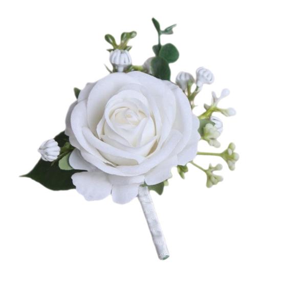 Suit Corsage Wedding Wristlet Band with Faux Pearl Embellished Simulated Roses Bride Groom Romantic Floral Accessories Prom Decoration