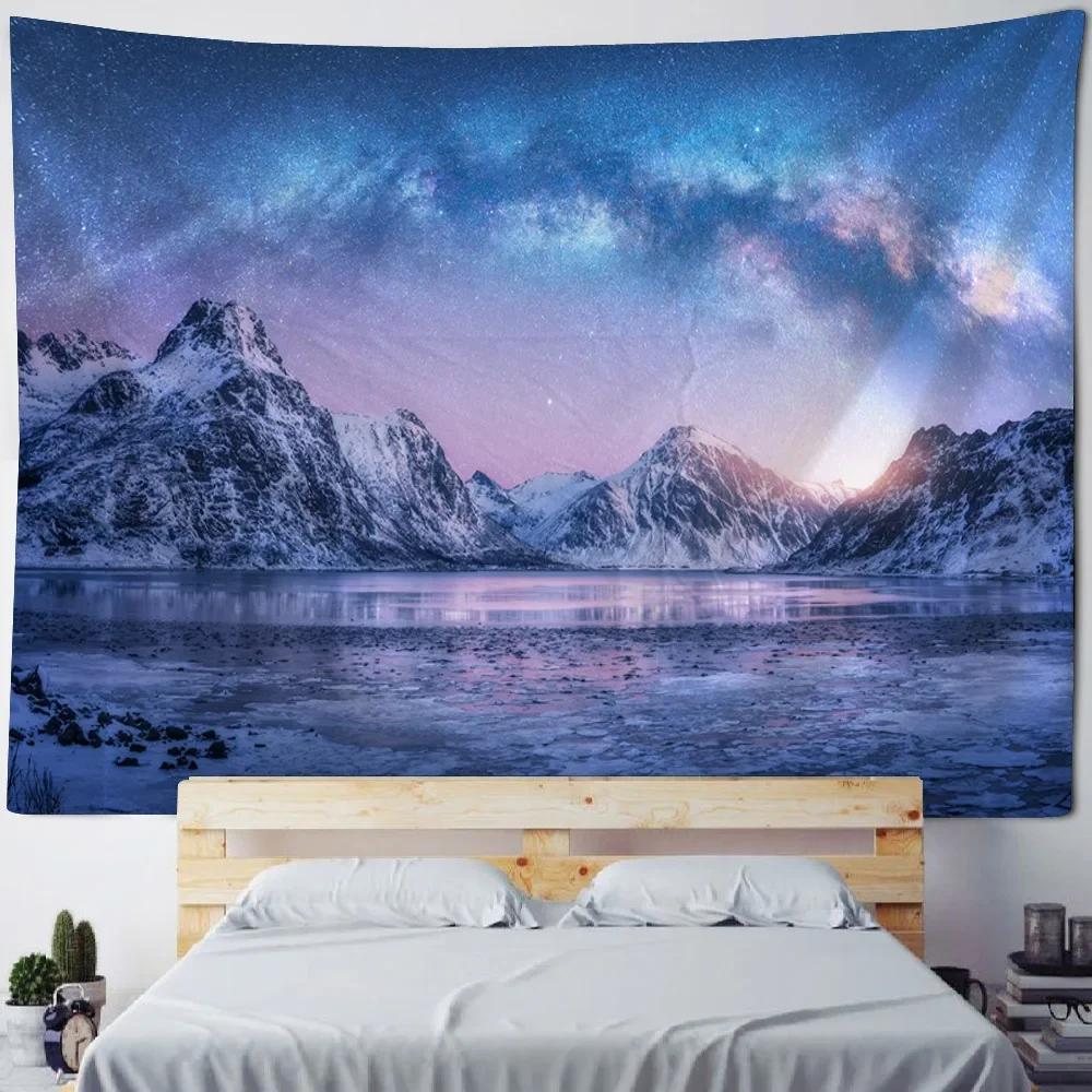 Sea Starry Sky Tapestry Wall Hanging Aurora Home Decoration Background Cloth Bedroom Living Room Dormitory Hanging Paintings