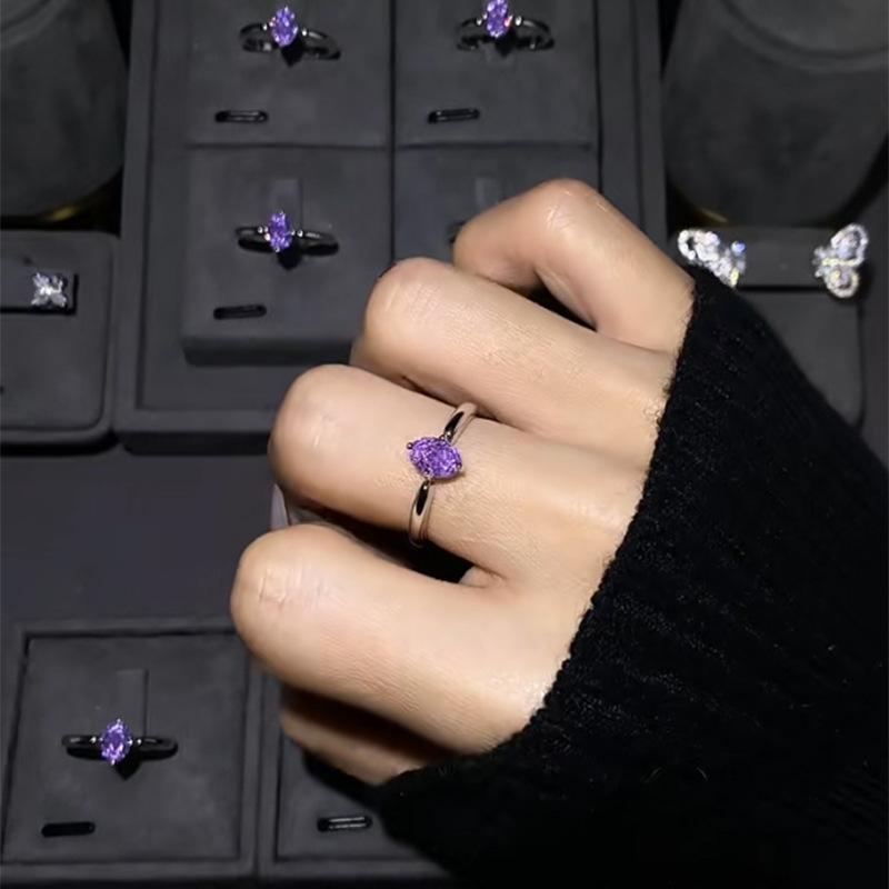 Minimalist Purple Water Drop Rhinestone Ring - Exquisite, High-End Index Finger Accessory