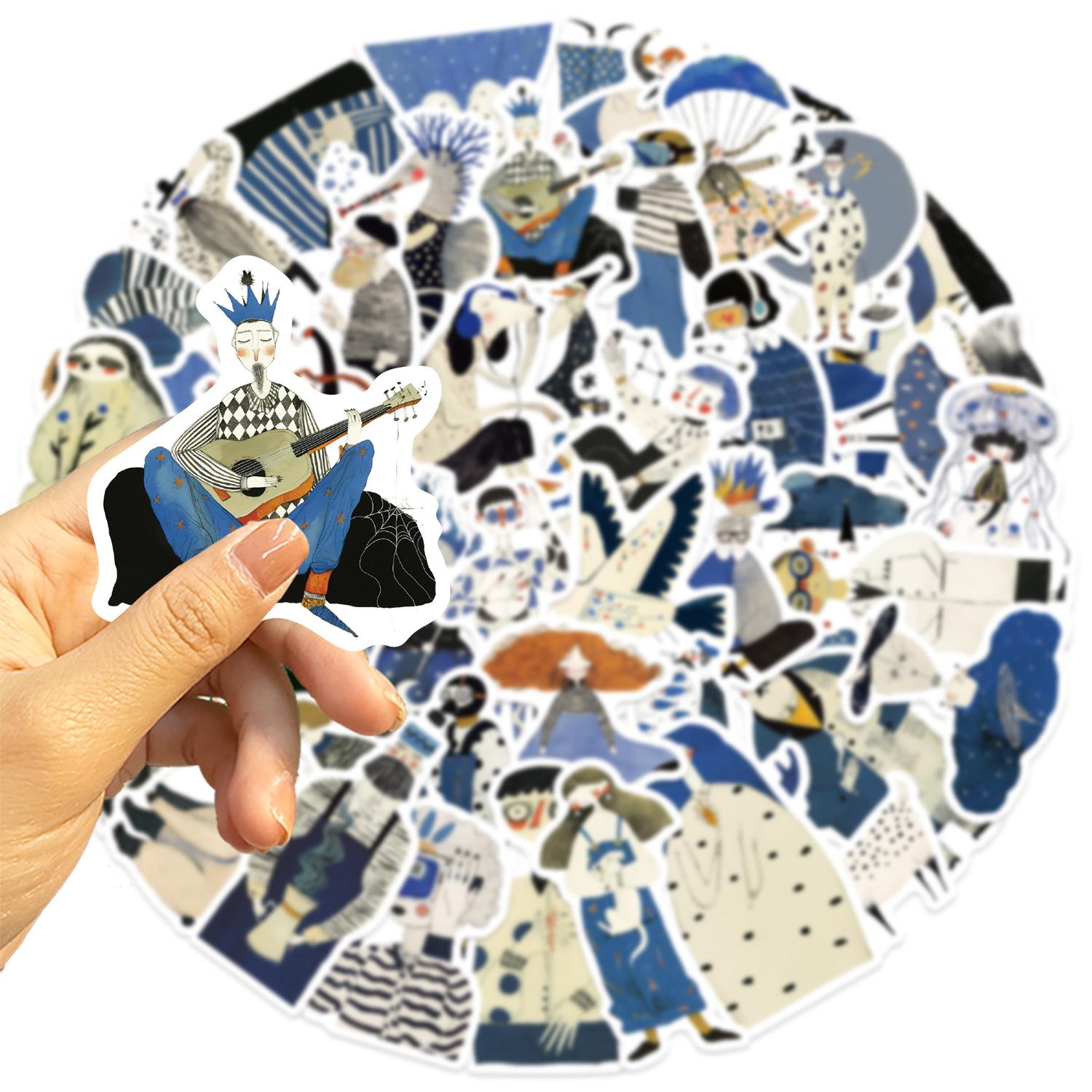

50 Cartoon Blue Illustrations Graffiti Stickers Decorate Guitar Notebook Suitcase DIY Waterproof