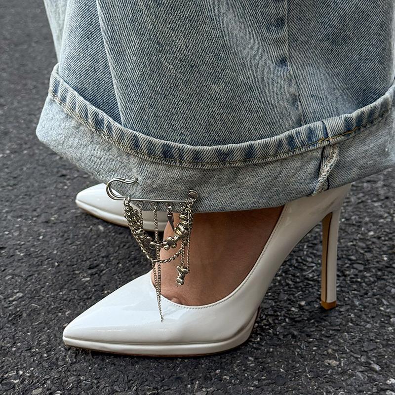 Creative Beaded Heart Shaped Tassel Metal Brooches Adjusting The Pant Legs Belt Safety Pin Versatile Clothing Decor