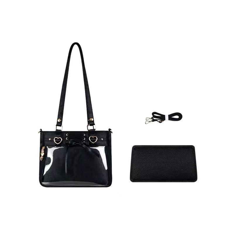 

JIAERDI Transparent Ribbon Bow White Ita Bag Women Harajuku Aesthetic Large Capacity Shoulder Bags Lady Versatile Satin Handbag 28x21x10cm