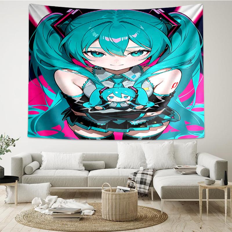 Hatsune-Miku Print Tapestry, Backdrop, Easy Setup, Ideal for Bedroom, Office & Living Room, with Aesthetic Wall Hanging Decor.