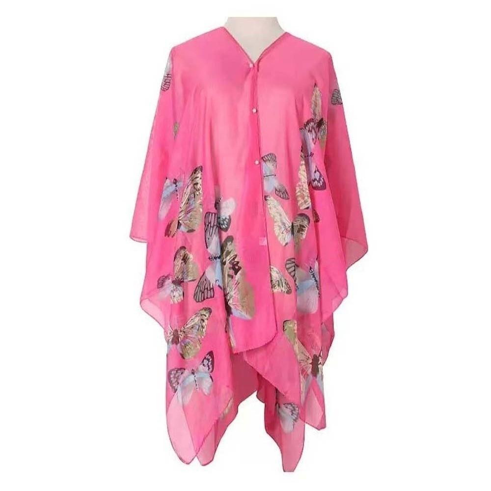 Breathable Thin Large Scarf with Buckle Seaside Vacation Cloak Sunscreen Butterfly Shawl  Gift